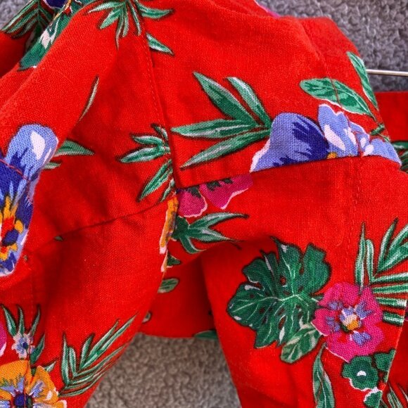 Old Navy Red Floral Hawaiian Linen Rayon Blend Shorts Sz 14 - Picture 6 of 11